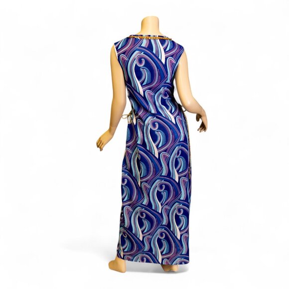 Vintage 70s Psychedelic Sleeveless Open-Side Maxi Dress - Picture 7 of 11